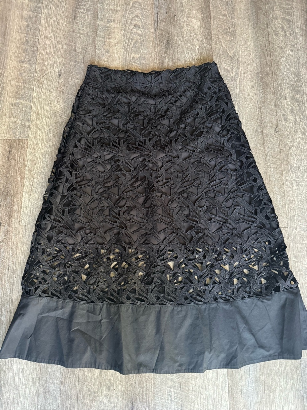 Gracia Black Lace Lace Cutout A-Line Midi Skirt Large